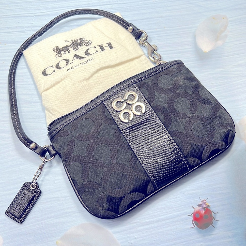 🌺 COACH JULIA BLACK SILVER SIGNATURE WRISTLET SMALL BAG VINTAGE